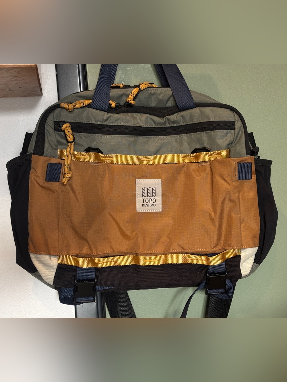 Topo Designs Mountain Cross Bag in Beetle and Khaki